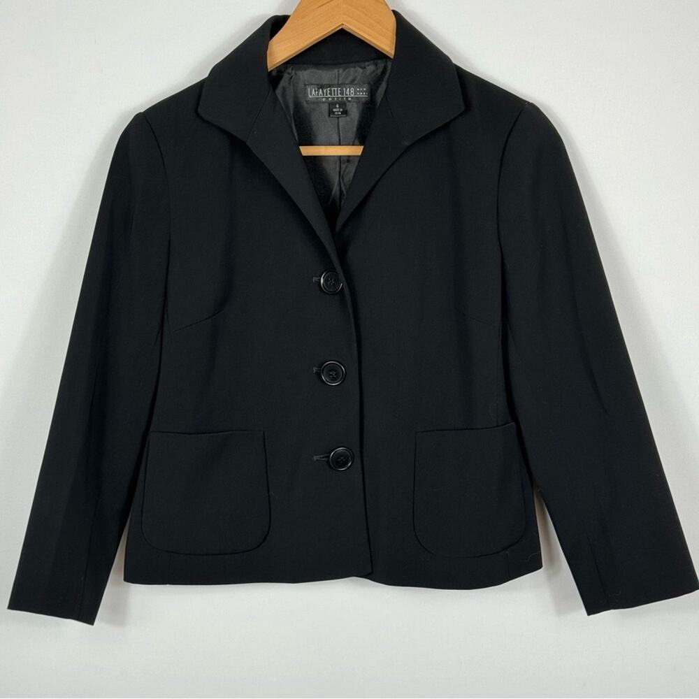 Lafayette 148 New York Women’s Petite Black 3 Button Lined Blazer Size 4